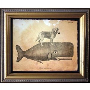 Golden Retriever Dog on Whale Art Print Tea Stain